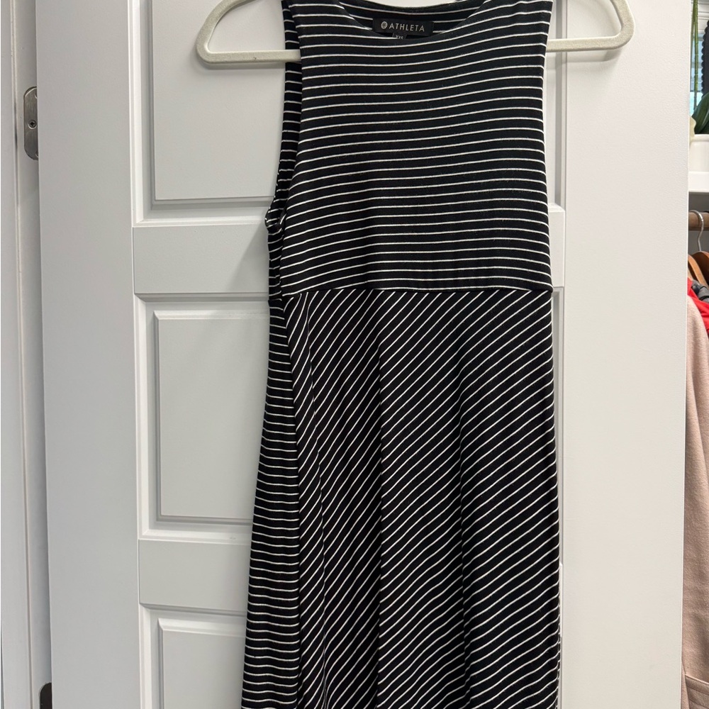 Athleta Black and White Striped Midi Dress